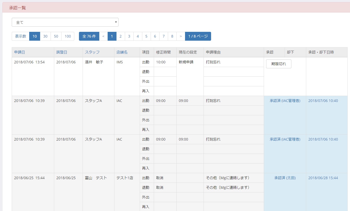 【店舗オーナー】各種申請承認画面